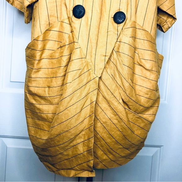 ‘80s Linen Oversize Double Breasted Summer Jacket Blazer Mustard Color Size L - Picture 3 of 11